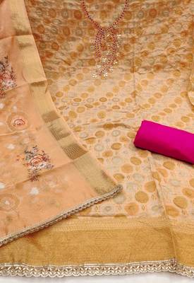  beige woven handwork jacquard dress material 2