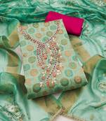 Women's sea green woven jacquard dress material