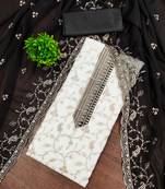 Women's white embroidery georgette dress material