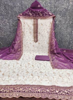  white embroidery georgette dress material 3