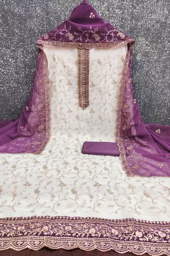  white embroidery georgette dress material
