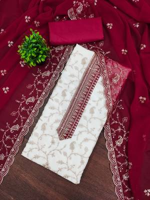  white embroidery georgette dress material 1
