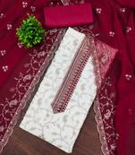 Women's white embroidery georgette dress material