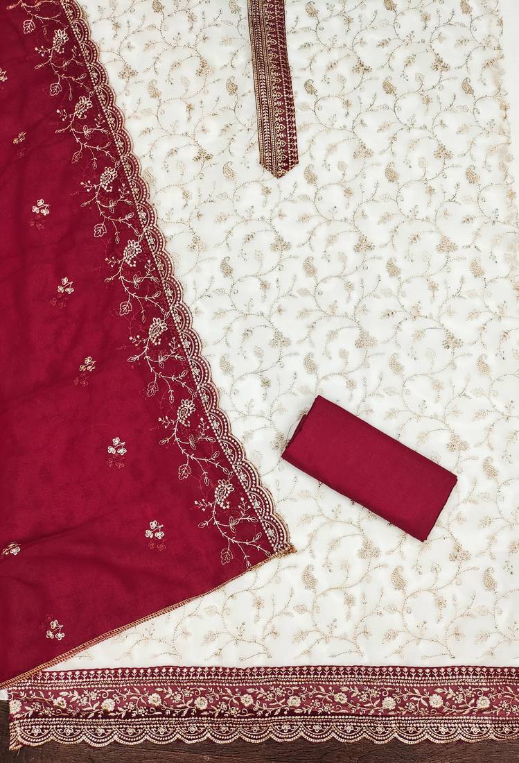 Women's white embroidery georgette dress material