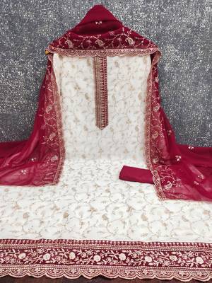  white embroidery georgette dress material 3