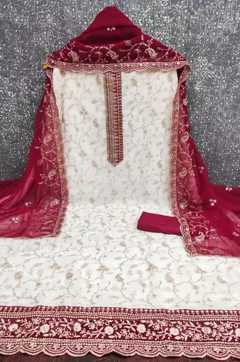  white embroidery georgette dress material
