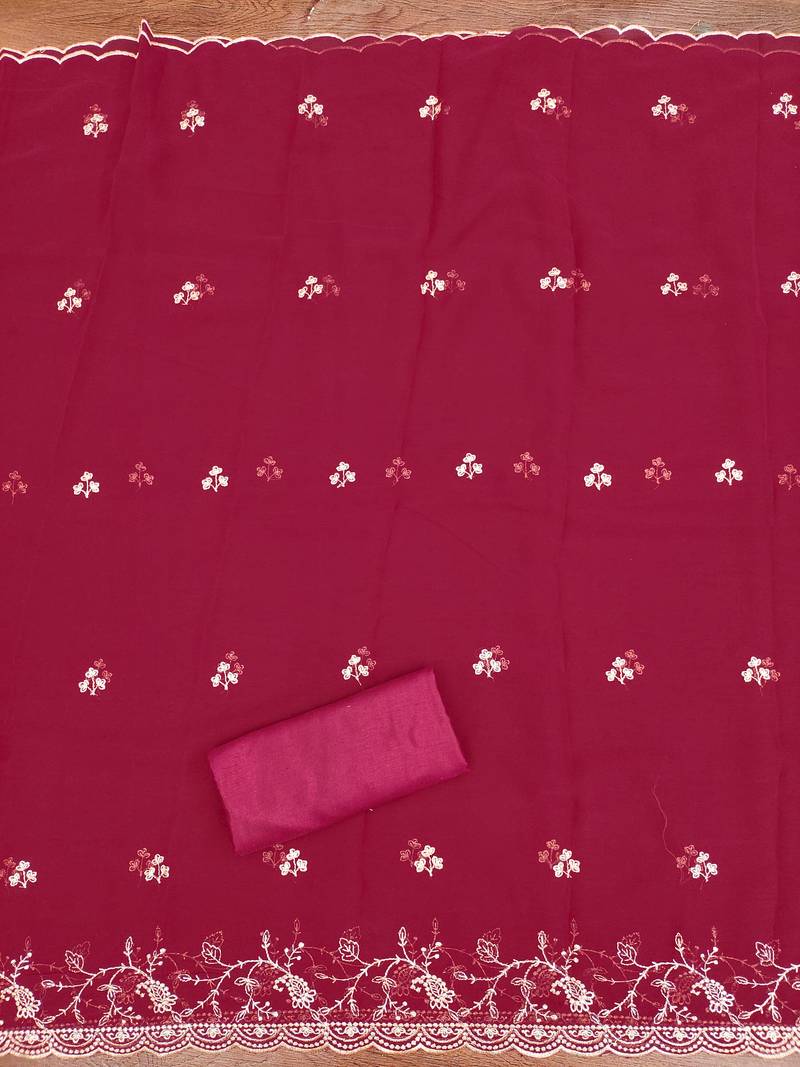 Women's white embroidery georgette dress material