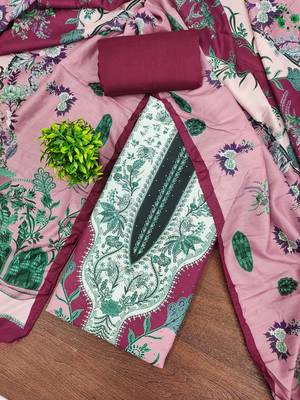  pink designer print daimond muslin dress material 1