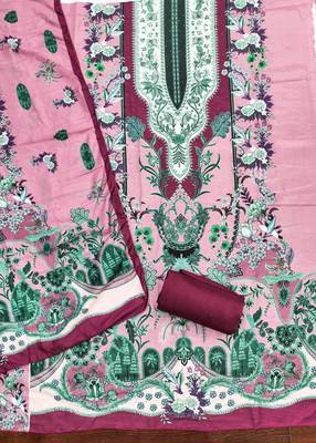  pink designer print daimond muslin dress material 2