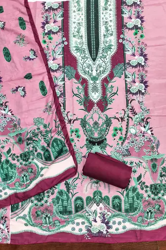  pink designer print daimond muslin dress material