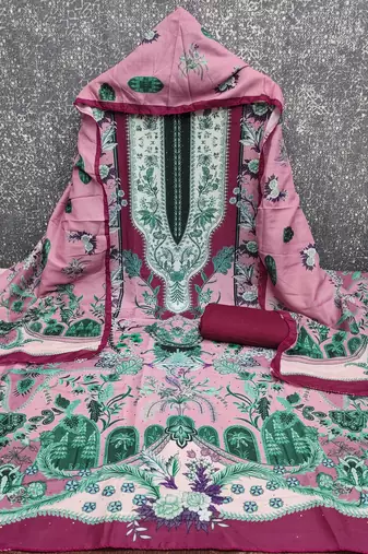  pink designer print daimond muslin dress material