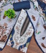 Women's sky blue designer print muslin dress material