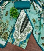 Women's sea green designer print muslin dress material