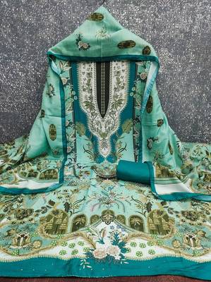  sea green designer print muslin dress material 3