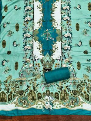  sea green designer print muslin dress material 4