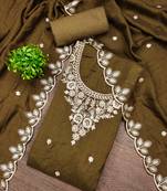 Women's brown embroidery vichitra cotton dress material