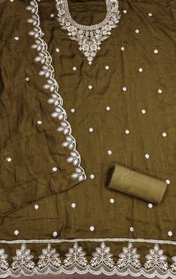  brown embroidery vichitra cotton dress material 2