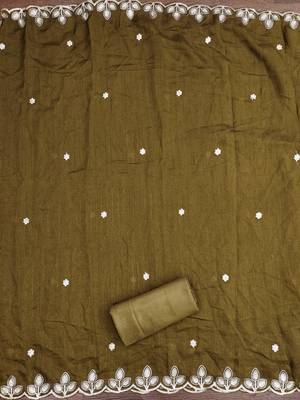  brown embroidery vichitra cotton dress material 4