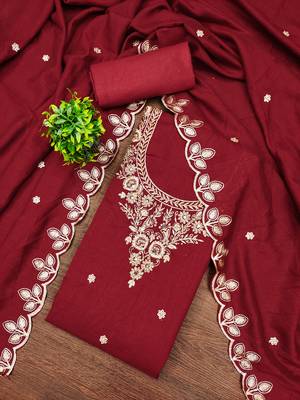  maroon embroidery vichitra cotton dress material 1