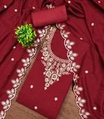 Women's maroon embroidery vichitra cotton dress material