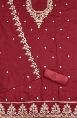  maroon embroidery vichitra cotton dress material 2