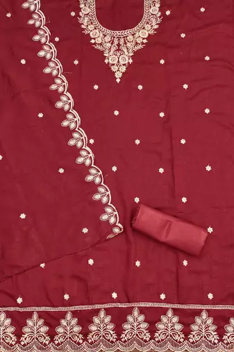  maroon embroidery vichitra cotton dress material