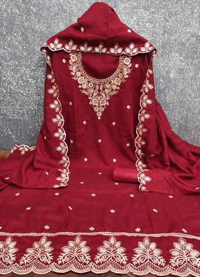  maroon embroidery vichitra cotton dress material 3