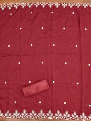  maroon embroidery vichitra cotton dress material 4