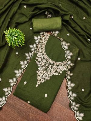  olive green embroidery cotton dress material 1