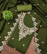 Women's olive green embroidery cotton dress material