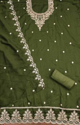  olive green embroidery cotton dress material 2