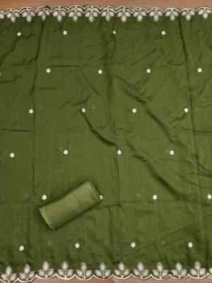  olive green embroidery cotton dress material 4