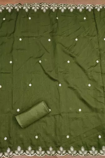  olive green embroidery cotton dress material