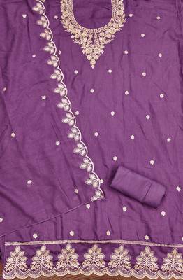  purple embroidery vichitra cotton dress material 2