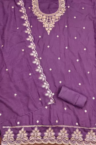  purple embroidery vichitra cotton dress material