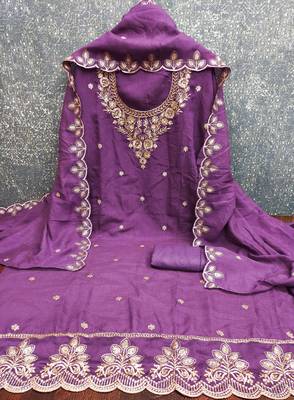  purple embroidery vichitra cotton dress material 3