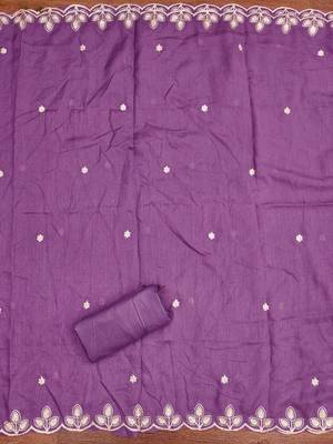  purple embroidery vichitra cotton dress material 4