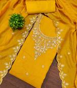 Women's yellow embroidery vichitra cotton dress material