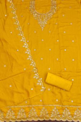  yellow embroidery vichitra cotton dress material 2