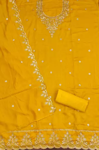  yellow embroidery vichitra cotton dress material