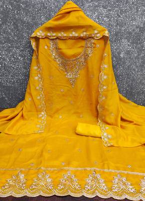  yellow embroidery vichitra cotton dress material 3