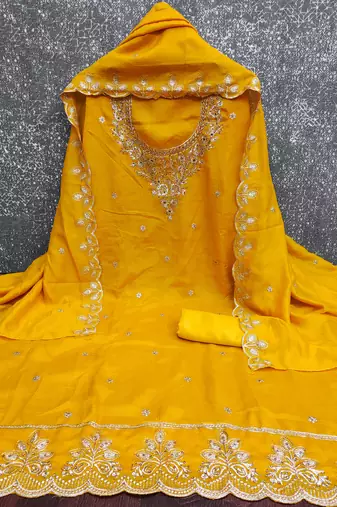  yellow embroidery vichitra cotton dress material