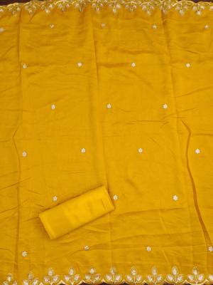  yellow embroidery vichitra cotton dress material 4