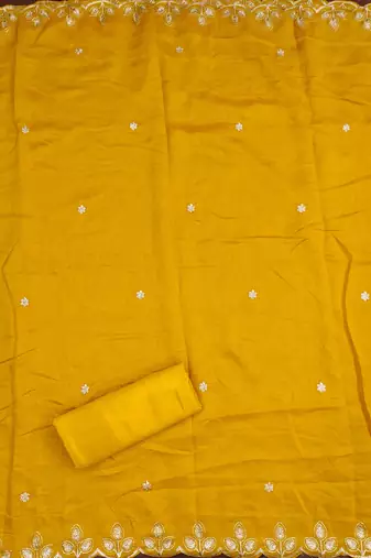  yellow embroidery vichitra cotton dress material