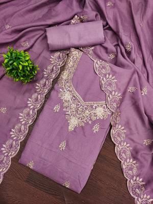  levender embroidery vichitra cotton dress material 1