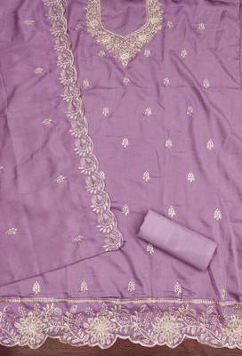  levender embroidery vichitra cotton dress material 2