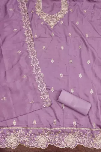  levender embroidery vichitra cotton dress material
