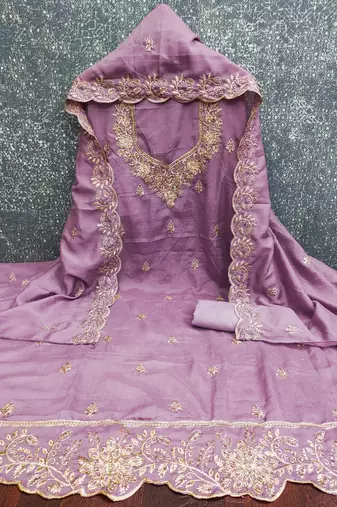  levender embroidery vichitra cotton dress material
