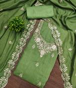 Women's green embroidery vichitra cotton dress material