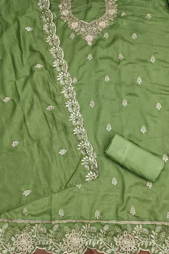  green embroidery vichitra cotton dress material